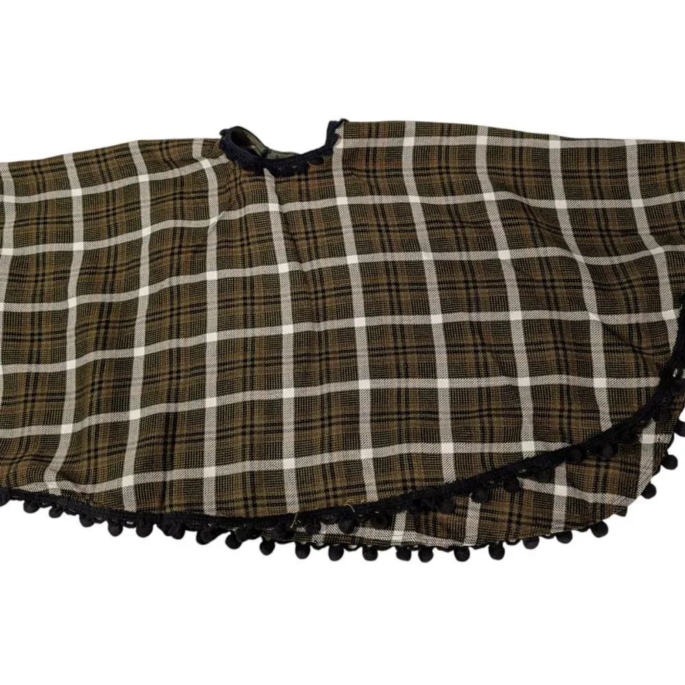 70s Vintage Wool Plaid Poncho & Matching Skirt with Pom Pom‎ Trim MCM